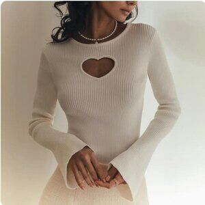Heart Knit Hollow-Out Sweater with Flare Sleeves